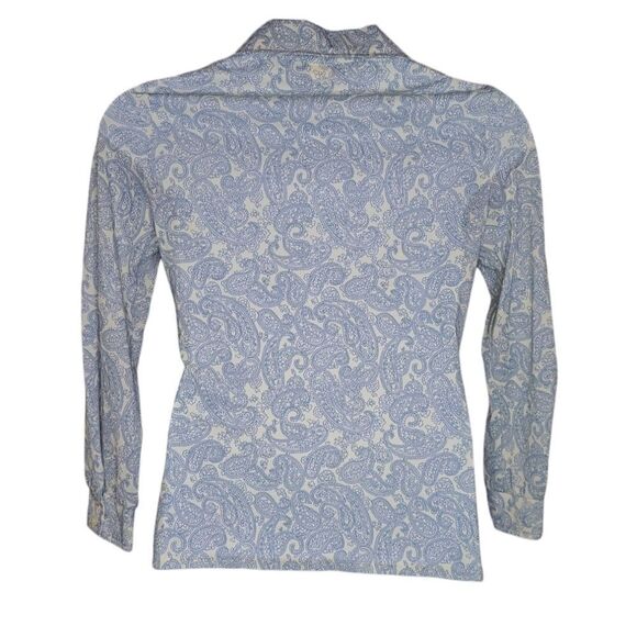 VINTAGE 70s blue paisley pointed‎ disco collar button up shirt M - Picture 3 of 8